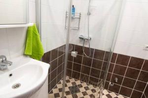 a bathroom with a shower and a sink at HOT RIGA ERNESTINES 7-2 Enjoy the feel of home and history! in Rīga
