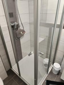 e bagno con servizi igienici e cabina doccia. di Appartment Merle a Wimbach