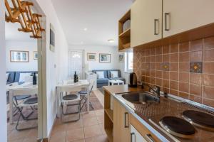 eine Küche mit einem Waschbecken und ein Wohnzimmer in der Unterkunft Apartment Vito in Njivice