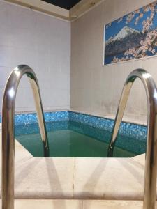a swimming pool with two metal faucets at Shelter Hotel & Restaurant in Kolodezhno