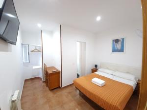 Dormitorio pequeño con cama y TV en CH Rayuela, en Madrid