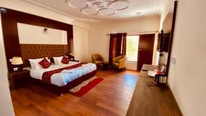 - une chambre avec un grand lit et une télévision dans l'établissement Hotel de borgo, à Leh