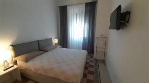 a small bedroom with a bed and a television at Dimora Novella in Lido di Ostia