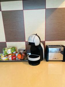 a coffee maker and a toaster on a counter at Mara apartment in Băile Herculane +16 photos