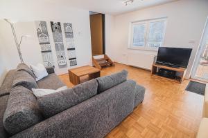 a living room with a couch and a flat screen tv at Apartment pri Povhih in Slovenske Konjice