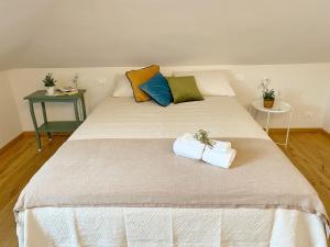 una camera da letto con un grande letto con due asciugamani di Casa Ginepro via Mazzini a Torino