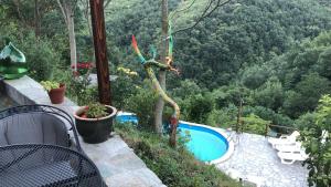a view of a swimming pool with a tree next to it at Fraseneggi - Appartementen inclusief ontbijt in Maissana