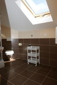 a bathroom with a toilet and a skylight at Villa Trio Srima in Srima