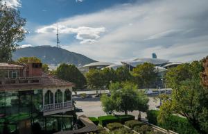 a view of a building with a mountain in the background at Tamarisi Old Tbilisi in Tbilisi City