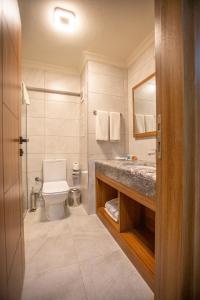 W łazience znajduje się toaleta, umywalka i lustro. w obiekcie Kutlucan Oldtown w mieście Bursa