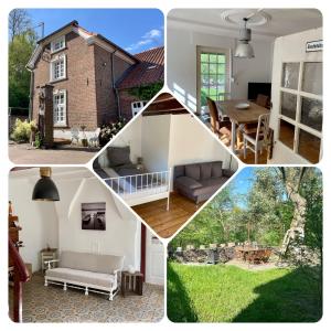 a collage of pictures of a house at Casa WaMü Nature Reserve direkt am Altrhein in Xanten