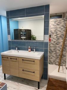 a bathroom with a sink and a mirror at Du gite dans les Toiles in Wimereux +15 photos