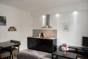 a living room with a kitchen with a sink at Herberg de Roskam in Uffelte