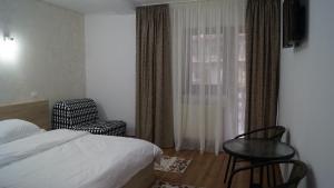 a bedroom with a bed and a chair and a window at Vila Ovidiu in Băile Herculane +10 photos