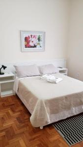 ein Schlafzimmer mit einem Bett mit einer Decke darauf in der Unterkunft Hotel Centenario Itajuba in Itajubá