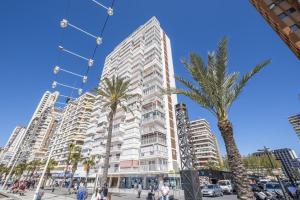 a tall white building with palm trees in front of it at Veracruz 20-E in Benidorm