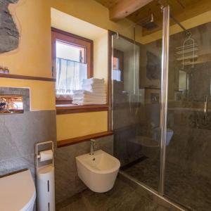a bathroom with a sink and a shower and a toilet at La Luge in Valtournenche