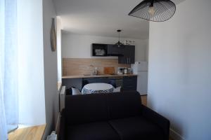 een woonkamer met een bank en een keuken bij Villa Jean Julien - Le Capucin - Appartement T1 - 1 chambres - 4 personnes in Le Mont-Dore