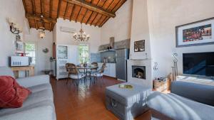 een woonkamer met een bank en een open haard bij Scorpione in Gaiole in Chianti