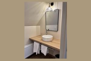 ein Bad mit einem Waschbecken und einem Spiegel in der Unterkunft Letzz Sleep in Brügge
