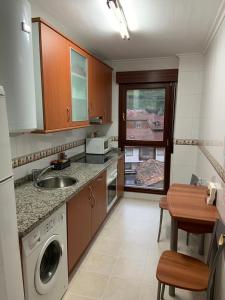 a kitchen with a sink and a washing machine at Apartamento Fele con garaje in Felechosa