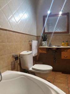 La salle de bains est pourvue de toilettes et d'un lavabo. dans l'établissement O DESCANSO DE MANDUCA, à Mazaricos