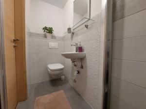 a small bathroom with a toilet and a sink at Apartmani ROZA in Pula