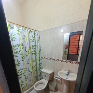 łazienka z toaletą i umywalką w obiekcie Villas de Santa Ana w mieście Guamo