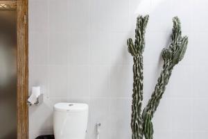 baño con aseo con cactus en la pared en Villa Orked 1 en Seminyak