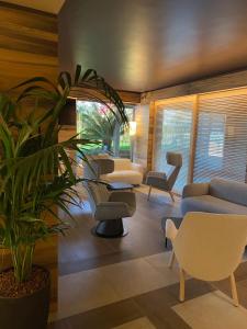 a living room with a couch and a plant at Alevic Hotel Sirmione in Sirmione