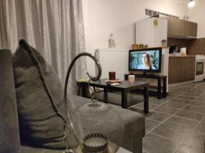 uma sala de estar com um sofá e uma televisão em Dreams 2 em Karditsa