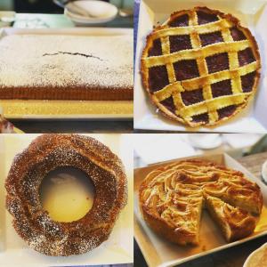 quatro imagens de diferentes tipos de bolos e doces em B&B Le Cannelle FIESOLE em Fiesole