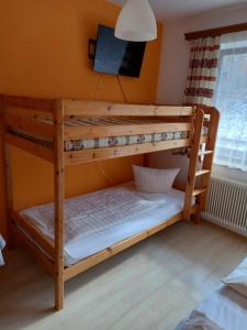 a bunk bed in a room with a tv at Gasthof zum Pfandl in Bad Ischl