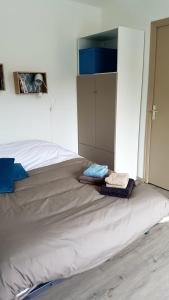 1 dormitorio con 1 cama con 2 almohadas en Studio Paimpol centre historique en Paimpol