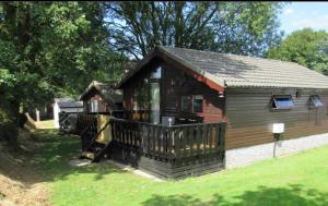 a log cabin with a porch and a deck at Peregrine Lodge - idillic Cornwall retreat in Liskeard
