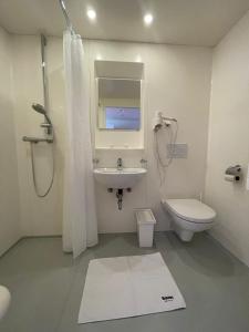 a bathroom with a sink and a toilet and a shower at SOVEA Hotel - Braunau in Braunau am Inn