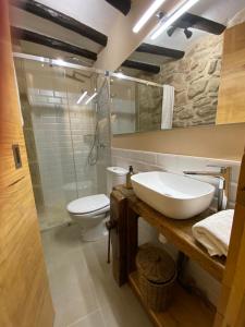 a bathroom with a sink and a toilet and a shower at Precioso loft rural fresco con aire acondicionado in Torre del Compte