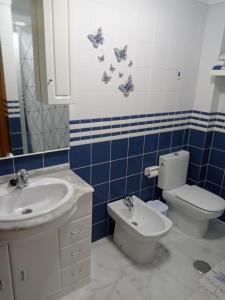 bagno con lavandino, servizi igienici e specchio di Edificio Neptuno ad Adeje