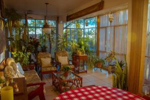 a living room filled with lots of plants at Hotel Solar dos Tchuccos in Uruguaiana