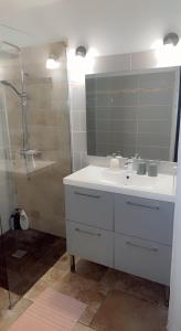 a bathroom with a white sink and a shower at Chambre cosy in Arles