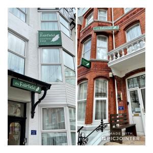 dwa zdjęcia budynku z znakami ulicznymi w obiekcie The Island & Fairfield w mieście Douglas
