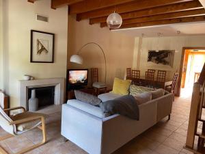 sala de estar con sofá y chimenea en Casa da quinta das hortas - serra dos mangues en São Martinho do Porto