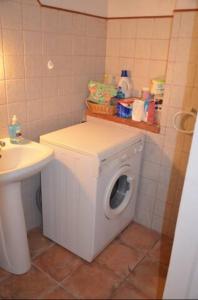 y baño con lavabo y lavadora. en Appartamento Ciro Pinsuti, en Sinalunga