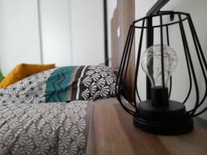 Postel nebo postele na pokoji v ubytování Appartement neuf de 30 m2 au coeur de palavas Classé 2 étoiles + 5 fotografií