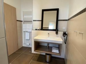 uma casa de banho com um lavatório e um espelho em MOSELTEL Ernst,Cochem em Ernst