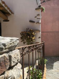 una valla con una planta junto a una pared de piedra en Domu Antiga, en Tertenìa