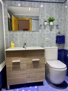 y baño con aseo, lavabo y espejo. en El apartamento de María Vut-47-31, en Tordesillas