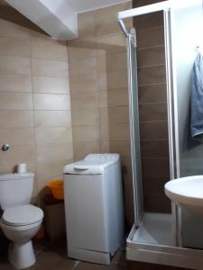 y baño pequeño con aseo y ducha. en Fanari summer house 2 floors, en Fanárion