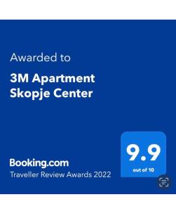 3M Apartment Skopje Center tesisinde sergilenen bir sertifika, ödül, işaret veya başka bir belge