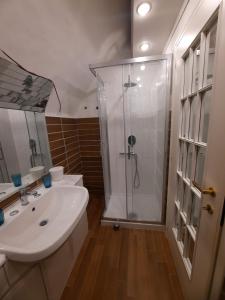 サレルノにあるVerdi's houseのバスルーム(シャワー、白いシンク付)